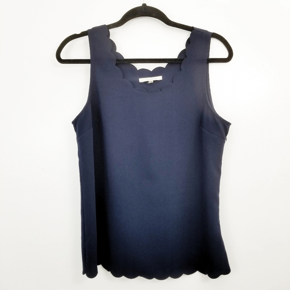 41 Hawthorn Irsia Scallop Trim Shell Blouse Blue Medium - Picture 2 of 6